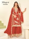 Rangrut Aasama Chinon Embroidery Plazzo Suits Exporters In India
